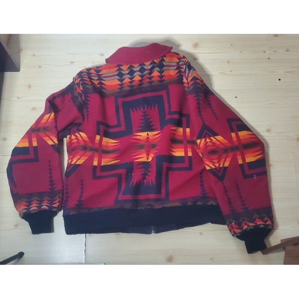 VTG Pendleton High Grade Western Wear Men’s XL Red Aztec Wool Bomber Jacket - Picture 7 of 12